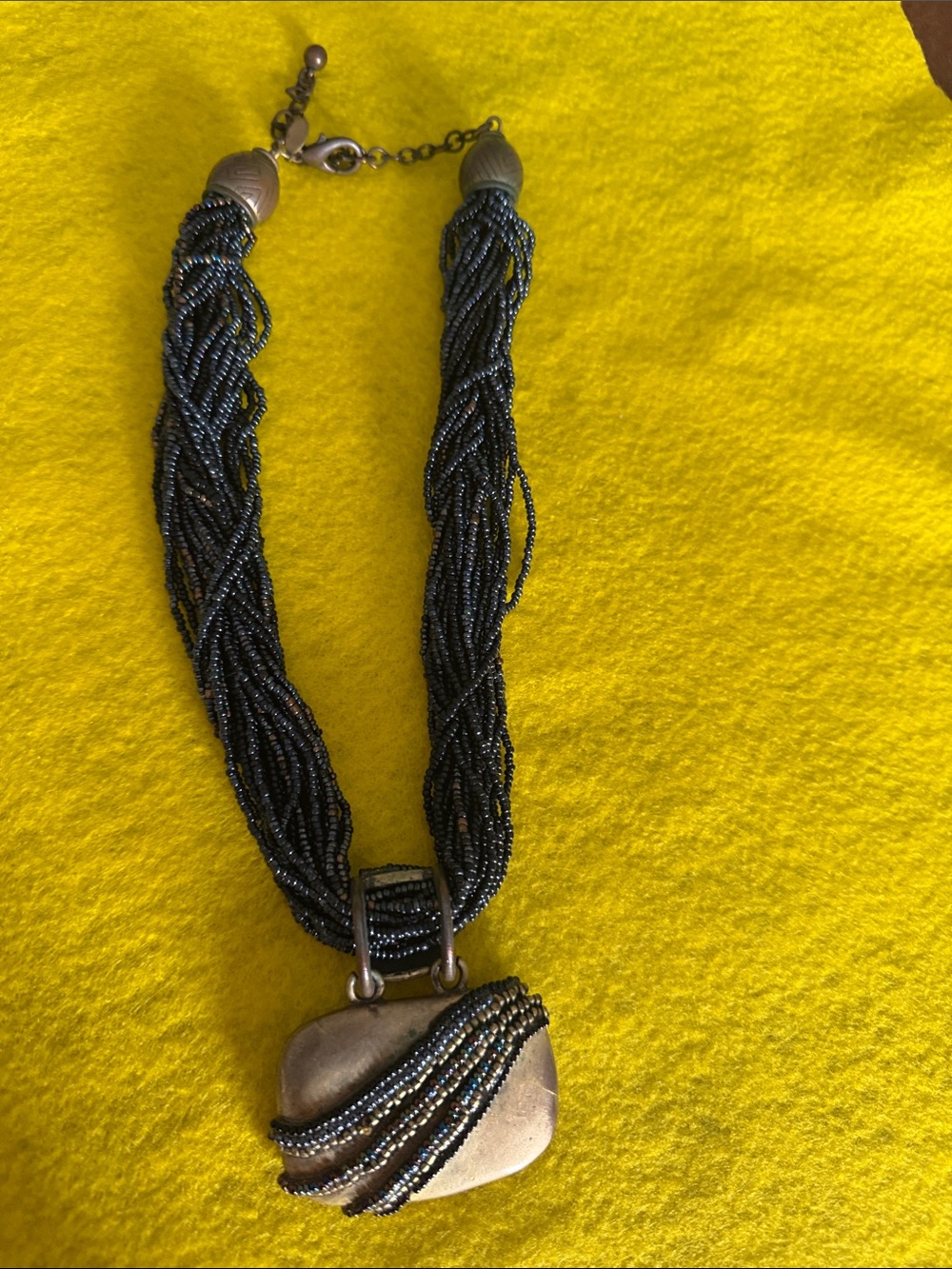Handcrafted Chico Black Beaded Multi-Strand Pendant Necklace
